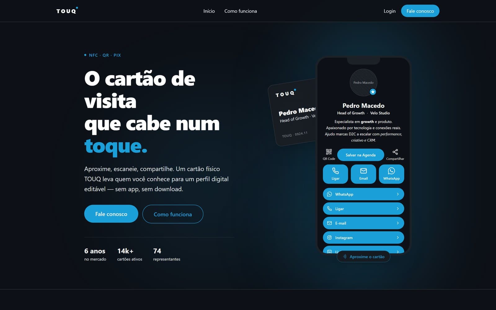Site do cartão de visita digital TOUQ